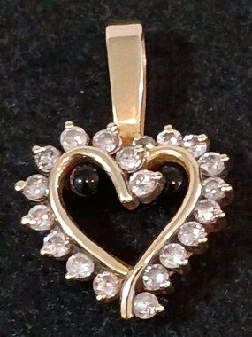 14K Yellow Gold Open Heart Halo Diamond Pendant Charm Signed AJ Vintage 0.8"